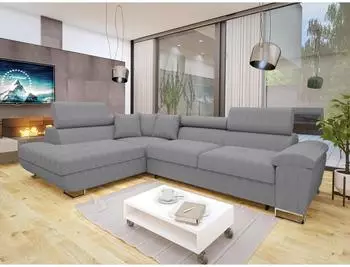 Mirjan24 Cotere Cord Ecksofa mit Schlaffunktion & Bettkasten, hellgrau (270x202cm)