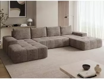 Mirjan24 Tonseo U Ecksofa mit Schlaffunktion & Bettkasten, Chenille, hellbraun (800001996621)