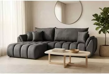 WFL GROUP Iris Ecksofa mit Schlaffunktion & Bettkasten, grau Samt, 280x184cm (800002022786)