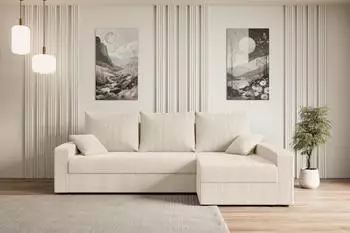 ALTDECOR ALESIA-L Ecksofa mit Schlaffunktion und Bettkasten, Cord, beige, L-Form, 231x140x90cm (800001931727)