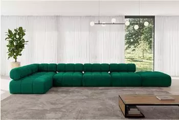 ALTDECOR Favio-L3 Ecksofa L-Form 7-Sitzer Velours dunkelgr&uuml;n 475x190cm