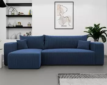 Fun M&ouml;bel LUNA Ecksofa mit Schlaffunktion, Stoff Poso, blau, Ottomane links