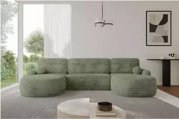 ALTDECOR Lira-U Wohnlandschaft U-Form mit Schlaffunktion und Bettkasten, olivgr&uuml;n, 335x172x89cm