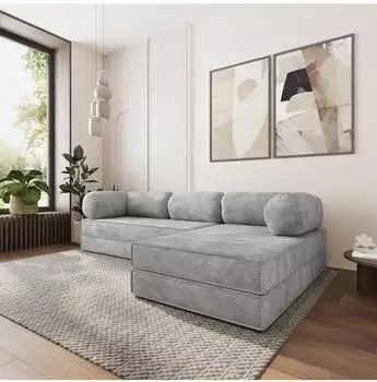 Masseno Etera Ecksofa mit Schlaffunktion, hellgrau, Kordstoff, 270x160cm (800001993738)