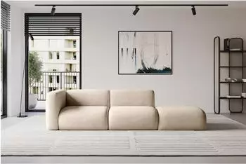 ALTDECOR MIRA-S3 Modulares Ecksofa Ottomane links, Velours beige, 296x89x70cm (800002004128)