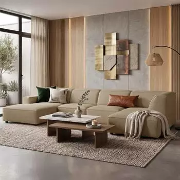 Selsey Sellmo Wohnlandschaft U-Form, Ottomane rechts, Chenille dunkelbeige (SELLMO)