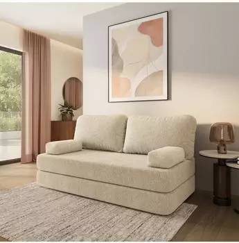 Masseno NIKSI Schlafsofa Schaumstoff Boucl&eacute;-Stoff creme (QUELLE 02)