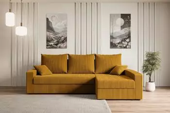 ALTDECOR Alesia-L Ecksofa mit Schlaffunktion & Bettkasten, Cord, senfgelb, 231x140x90cm (800001931725)