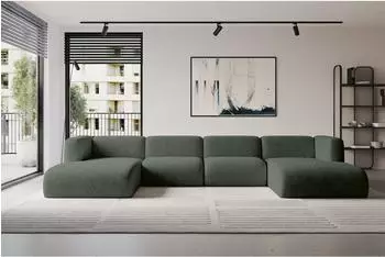 ALTDECOR Mira-U2 Wohnlandschaft U-Form, grün, Velours, 408x179x70cm (800002003559)