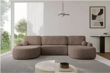 ALTDECOR Lira-U Wohnlandschaft U-Form mit Schlaffunktion und Bettkasten, Velours, braun, 335x172x89cm