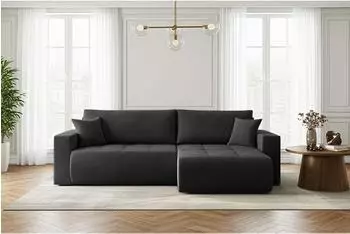 WFL GROUP Alva Ecksofa 3-Sitzer mit Schlaffunktion, Strukturstoff dunkelgrau (800001517772)