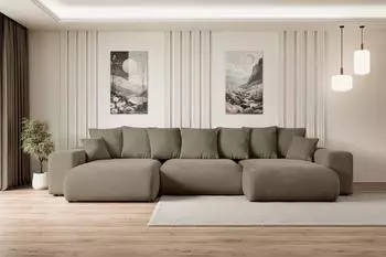 ALTDECOR ESKAR-U Wohnlandschaft U-Form mit Schlaffunktion, braun, 364x176x72cm (800000944529)