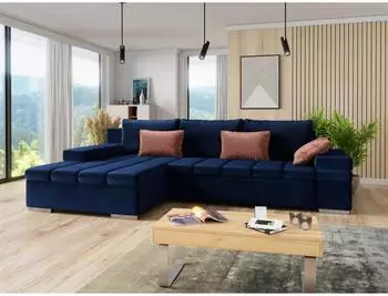 Mirjan24 Bangkok Ecksofa L-Form mit Schlaffunktion und Bettkasten, dunkelblau, Textil (800000618520)