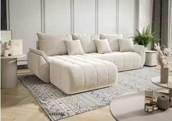 Fun M&ouml;bel AKITA Ecksofa Schlafsofa Stoff Monolith, creme, Ottomane links