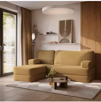 Masseno SABI modulares Ecksofa mit Schlaffunktion, Boucl&eacute;-Stoff, orange, L-Form 200x120cm (800001994004)