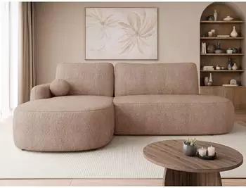 Mirjan24 Loridu O Ecksofa L-Form mit Schlaffunktion & Bettkasten, Boucl&eacute;, rosa (800001992968)