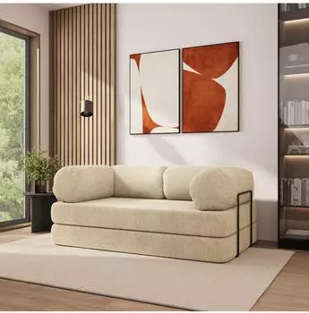 Masseno EIREN Schlafsofa Schaumstoff Boucl&eacute;-Stoff creme (QUELLE 02)