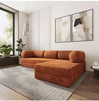 Masseno Etera Ecksofa mit Schlaffunktion, Kordstoff braun, 270x160cm (800001993755)
