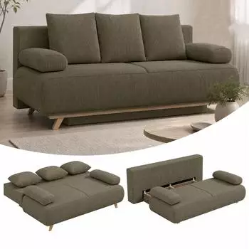 HomCom Schlafsofa 3-Sitzer Cord-Optik mit Bettkasten, dunkelgr&uuml;n, 188x140cm
