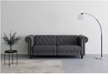 Dorel Home Felix Schlafsofa 3-Sitzer, grau, Velours/Kunstleder, 236cm (12604405-0)