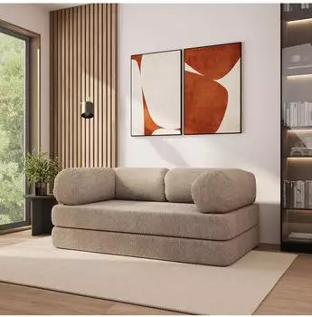 Masseno EIREN Schlafsofa Schaumstoff Boucl&eacute;-Stoff beige (800001993815)