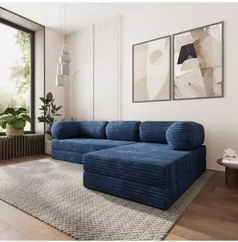 Masseno ETERA Ecksofa mit Schlaffunktion, blau, Kordstoff, L-Form (800001993749)
