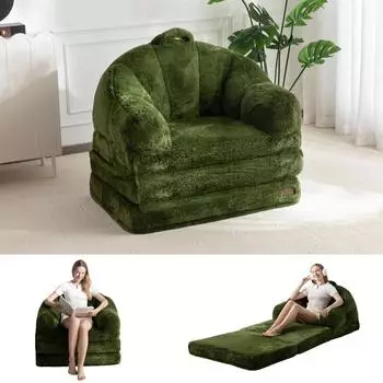 LuxusKollektion Klappsofa mit Schlaffunktion, Kunstfell, dunkelgr&uuml;n