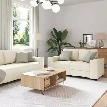 vidaXL Sofa 3-tlg. beige Leinenmischgewebe