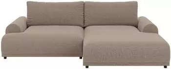 luma-home Ecksofa L-Form mit Schlaffunktion & Bettkasten, Ottomane rechts, Chenille hellbraun (21021)