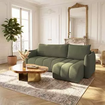 Fun M&ouml;bel Ontario XS Eckschlafsofa mit Ottomane, Stoff Poso, hellgrau