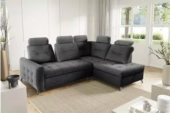 Fun M&ouml;bel Wendie Ecksofa mit Schlaffunktion, Stoff Hold Me, dunkelgrau, Ottomane rechts