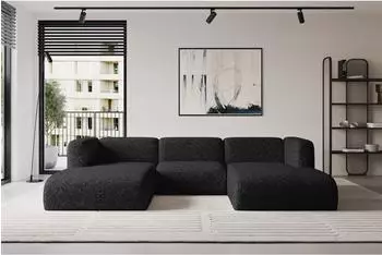 ALTDECOR Mira-U1 Wohnlandschaft U-Form, Velours, schwarz, 317x179x70cm (800002004167)