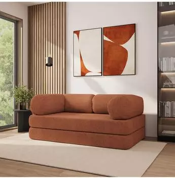 Masseno EIREN Schlafsofa Schaumstoff Boucl&eacute;-Stoff orange (QUELLE 54)