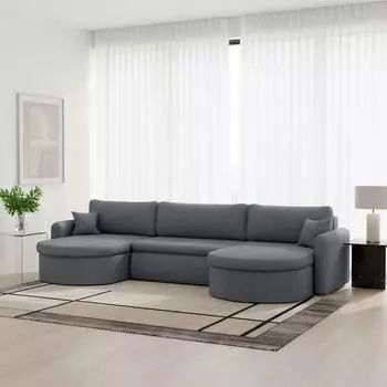 Fun M&ouml;bel Feliz Wohnlandschaft U-Form Schlaffunktion, Stoff Poso, grau (350x83x160cm)