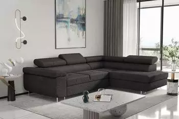 Fun Möbel Jade Ecksofa Bouclé-Stoff, Schlaffunktion, Ottomane rechts, schwarz (275x202cm)