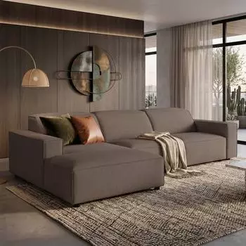 Selsey Sellmo Ecksofa L-Form, Chenille hellbraun, Ottomane links