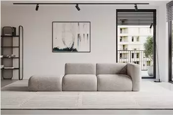 ALTDECOR MIRA-S3 Modulares Sofa mit Ottomane rechts, hellgrau, Velours (800002003628)