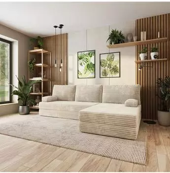 Masseno ANKO Ecksofa mit Schlaffunktion, Kordstoff, creme, L-Form 270x160cm (800001994002)