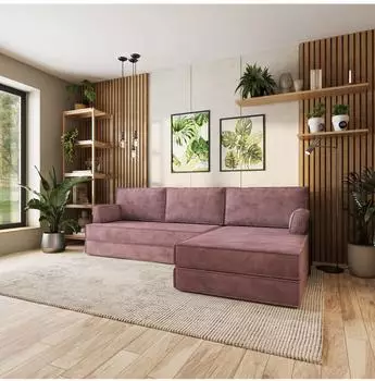 Masseno ANKO modulares Ecksofa mit Schlaffunktion, lila Kordstoff (POSO 130)