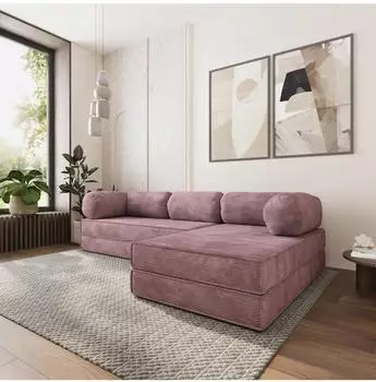 Masseno ETERA Ecksofa mit Schlaffunktion, Kordstoff lila, L-Form 270x160cm (800001993764)