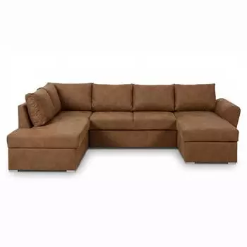 ebuy24 Stefan U-f&ouml;rmiges Schlafsofa mit Chaiselongue rechts, braunes PU-Kunstleder