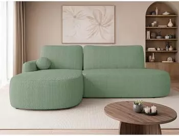 Mirjan24 Loridu O Cord Ecksofa L-Form, Schlaffunktion, Bettkasten, mintgrün (800001993137)
