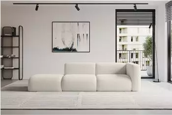 ALTDECOR MIRA-S3 Modulares Sofa mit Ottomane rechts, beige Bouclé, 296x89x70cm (800002003570)