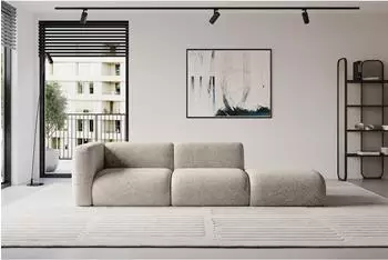 ALTDECOR MIRA-S3 Modulares Ecksofa mit Ottomane links, Velours, beige (800002004203)