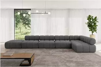 ALTDECOR Favio-L3 Ecksofa L-Form 7-Sitzer Velours dunkelgrau 475x190cm (800001570283)