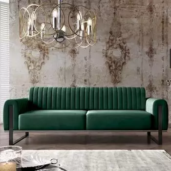 Selsey Parissa 2-Sitzer Sofa, Samt gr&uuml;n, schwarze Metallf&uuml;&szlig;e, 164cm