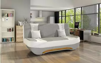 Fun M&ouml;bel KANDY Klick-Klack-Schlafsofa 3-Sitzer, Stoff Sawana / Kunstleder, hellgrau-wei&szlig;