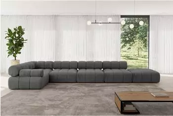 ALTDECOR Felto-L3 Ecksofa L-Form 7-Sitzer, dunkelgrau, Velours (800001554899)