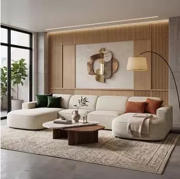 Selsey Sallmo Wohnlandschaft U-Form, 3-Sitzer, Chenille creme, 374cm
