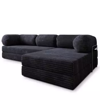 Masseno ETERA Ecksofa modular mit Schlaffunktion, schwarz, Kordstoff (800001993891)
